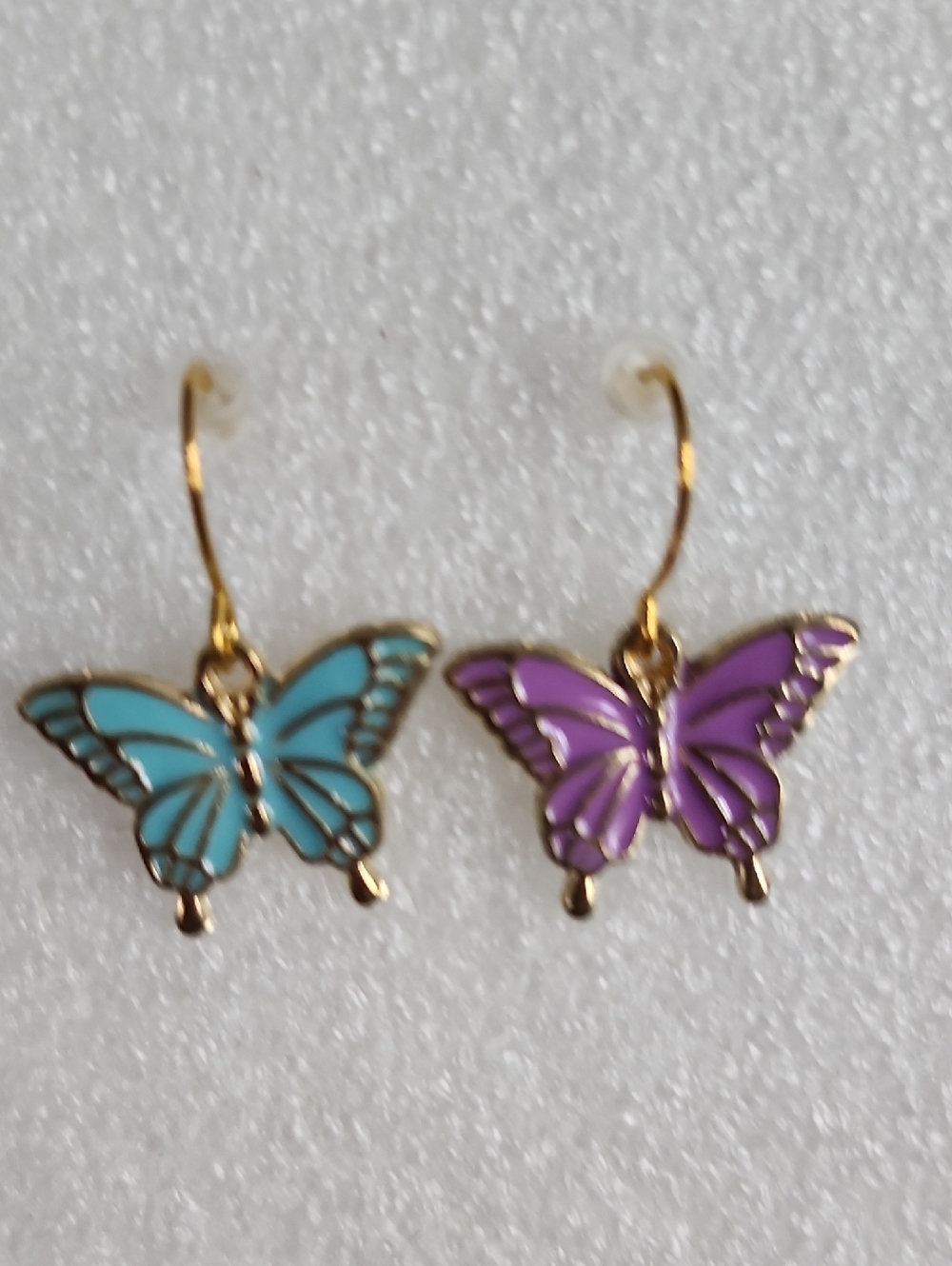 Hand Crafted Gold Butterfly Earrings in Turquoise & Purple